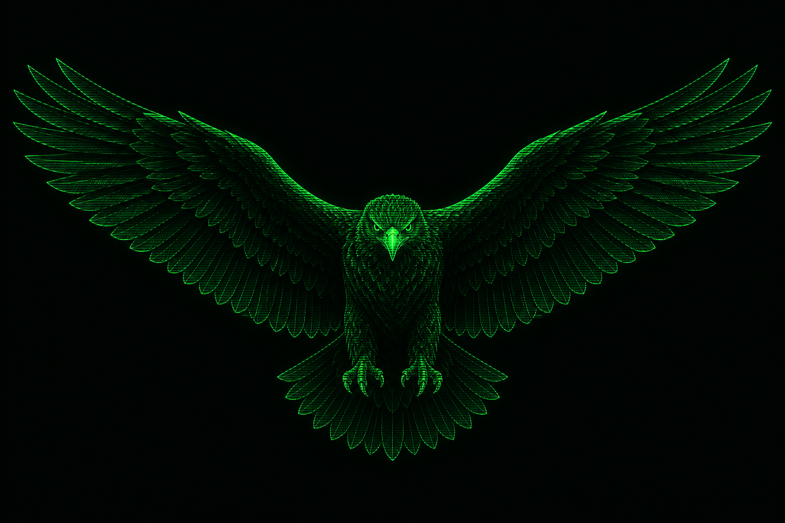 Neon green eagle with wings spread